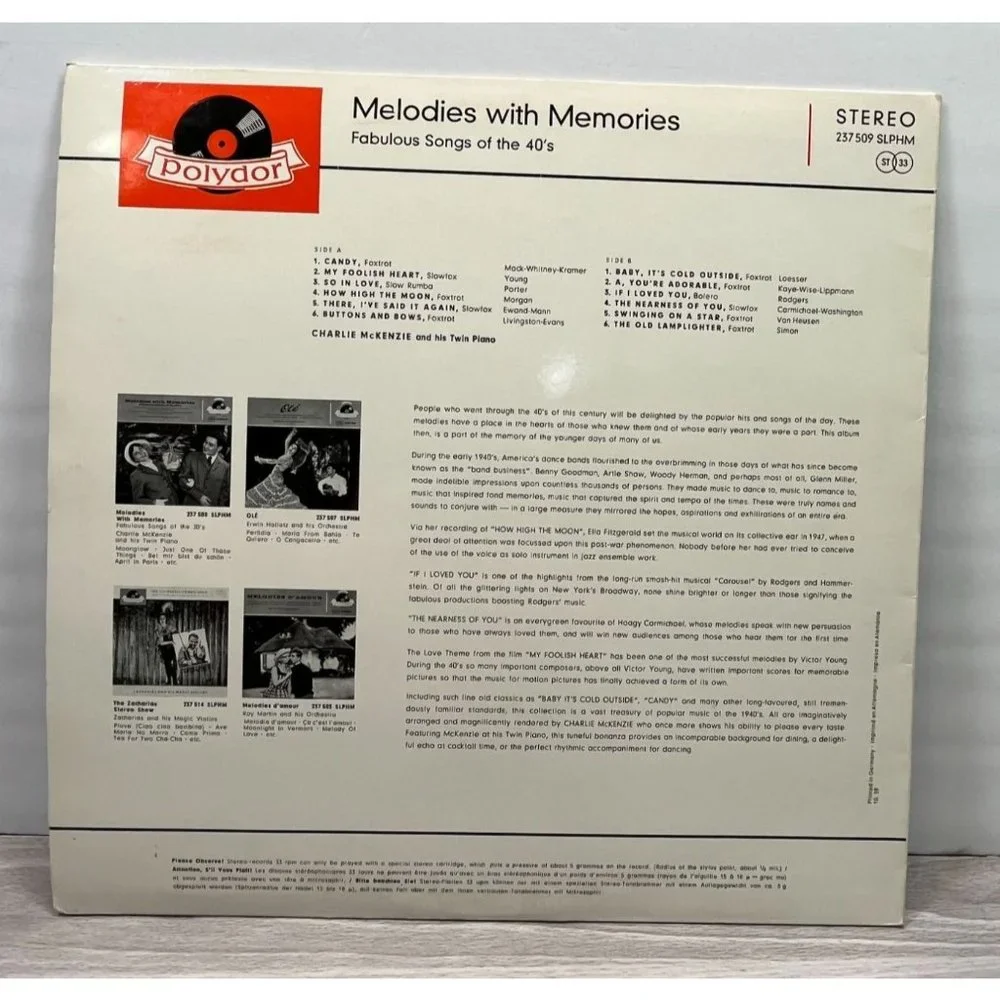 Charles McKenzie Melodies with Memories 40s Songs Polydor LP LPHM 237 509 - Picture 4 of 7